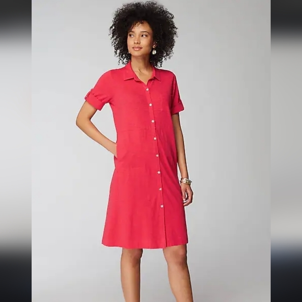 J. Jill Women's Modal Cotton Red Button Up Midi Dress Size Small